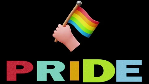 3D Render Hand Holding Rainbow Flag with Pride Text on Black Background Stock Footage 340283419