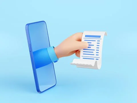 3d render hand holding transaction receipt bill Stock Illustration