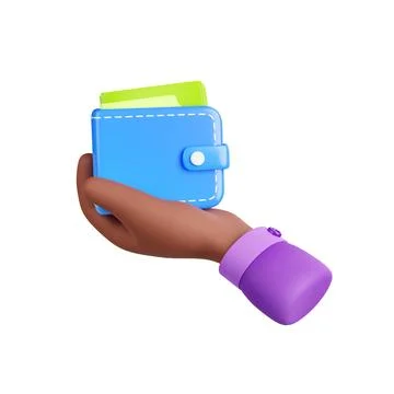 3D render hand holding wallet icon on white Illustrazione stock