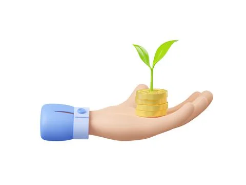 3D render hand with money and sprout Stock Illustration