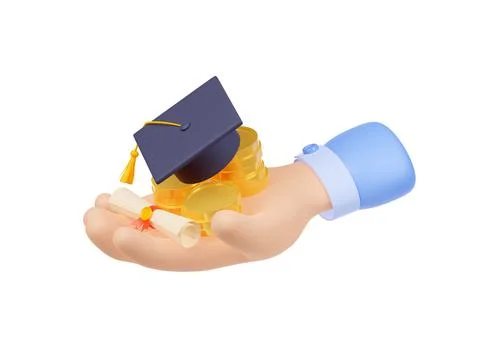 3D render hand with money and academic cap Stock Illustration