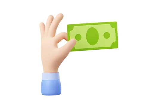 3d render hand with money bill or dollar note Stock Illustration