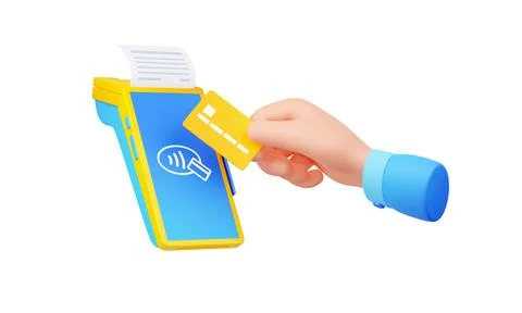 3d render hand pay with card via pos terminal Stockillustratie