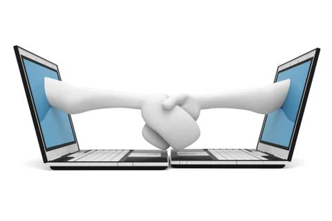 3d render of a hand pop'ing out from a notebook screen Illustrazione stock