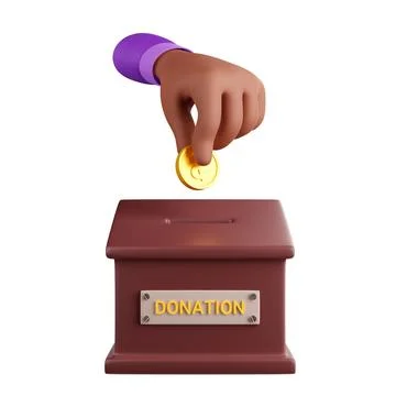 3D render hand putting coin in donation box Stock Illustration