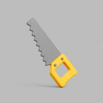 3D render of hand saw with yellow handle on grey background Ilustración de archivo