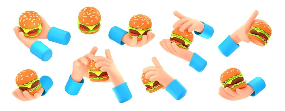3d render hands with burger isolated on white Stock Illustration