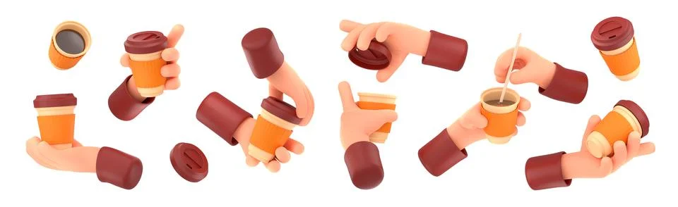 3d render hands with coffee cup isolated on white Stock Illustration