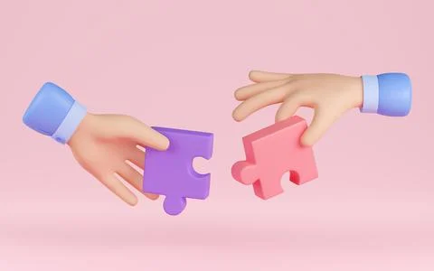 3d render hands connecting jigsaw puzzle, idea Stock Illustration