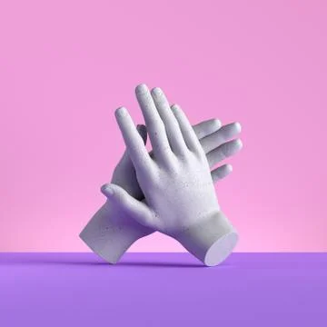 3d render, hands isolated on pink background. Applause gesture. Stock Illustration