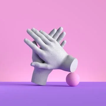 3d render, hands isolated on pink background. Applause gesture. Stock Illustration