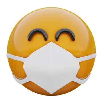 3D render of happy and glad yellow emojiface in medical mask Stock Illustration