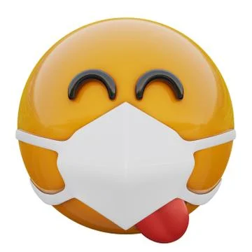 3D render of happy and glad yellow emojiface in medical mask Stock Illustration