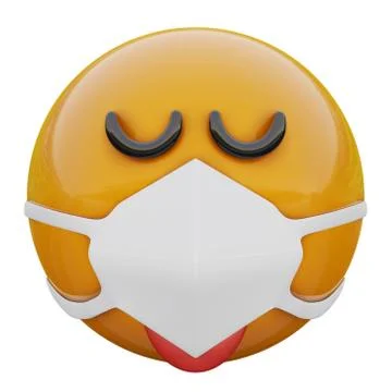 3D render of happy and glad yellow emojiface in medical mask Stock Illustration