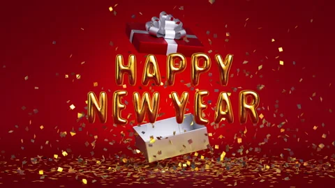 3d render, Happy New Year animated greeting card, golden text Stock Footage 136735326