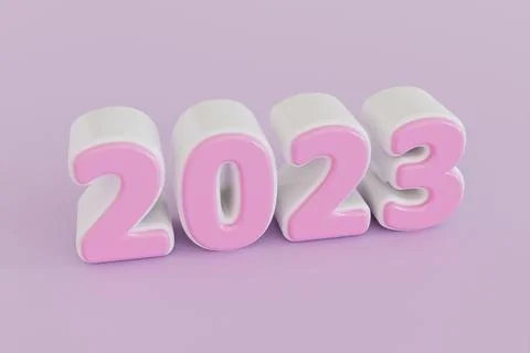 3D Render Happy New Year 2023. Number in cartoon style. Christmas decoration. Stock Illustration