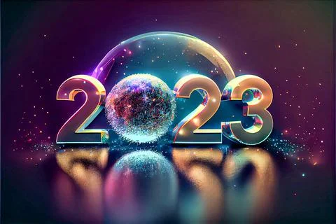 3D render of Happy new year 2023 background. New Year concept. Symbol of st.. Stock Illustration