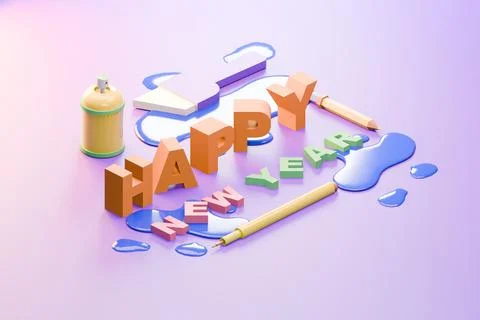 3d render Happy New Year concept background. Stock Illustration