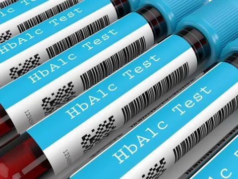 3d render of HbA1c blood tubes in row Stock Illustration