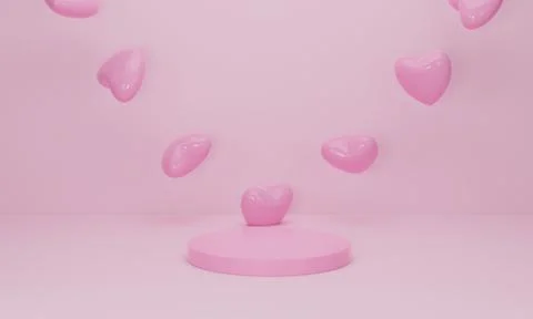 3d render. Heart on pink podium on pastel background. Stock Illustration