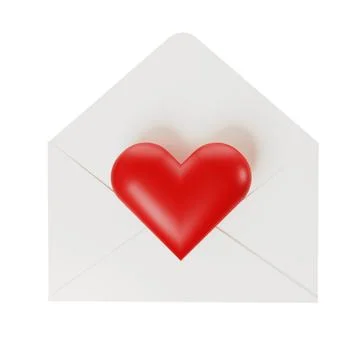 3d render of heart shape and letter envelop love concept Stock-Fotos