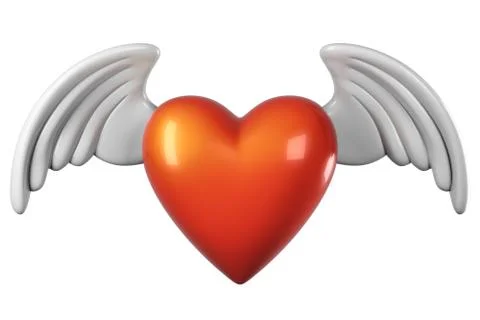 3D render of Heart Shape with Wings isolated on white background. Stock Illustration