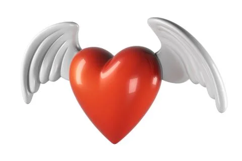 3D render of Heart Shape with Wings isolated on white background. Stock Illustration