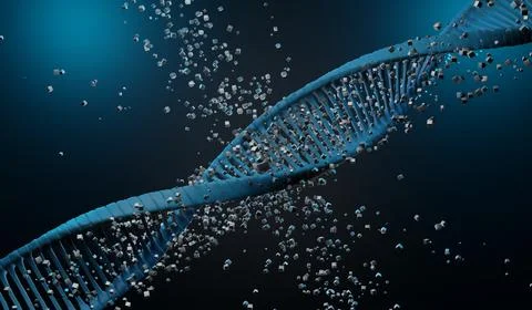 3d render Helix complementary strand of DNA of RNA. Sequences genetic code .. Stock-Illustration