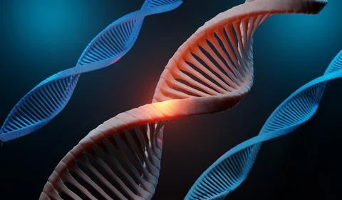 3d render Helix complementary strand of DNA of RNA. Sequences genetic code .. Stock-Illustration