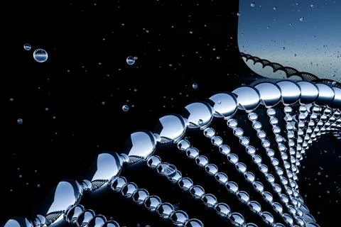 3d render of high gloss DNA double helix on black and blue background Stock Illustration