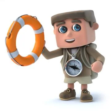 3d render of a hiker kid holding a life saver. Stockillustratie