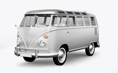 3D render hippie bus on white background 스톡 일러스트