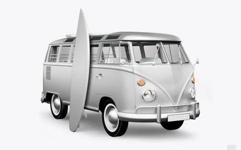 3D render hippie bus on white background 스톡 일러스트