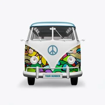 3D render hippie bus on white background Ilustración de archivo