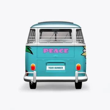 3D render hippie bus on white background 스톡 일러스트