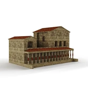 3D render of a historic brick building with columns isolated on the white backgr Ilustración de archivo