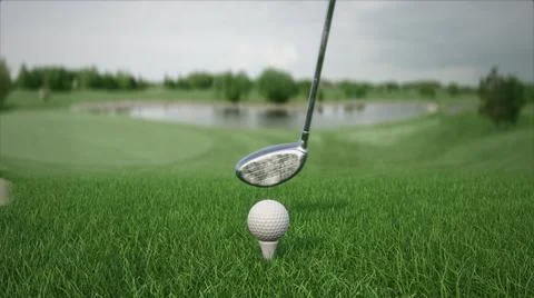 3d render hitting a golf ball with a club on the field side view Stockillustratie
