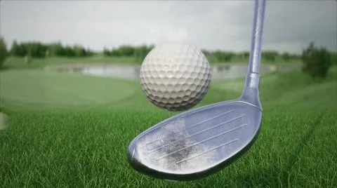 3d render hitting a golf ball with a club on the field side view Stockillustratie