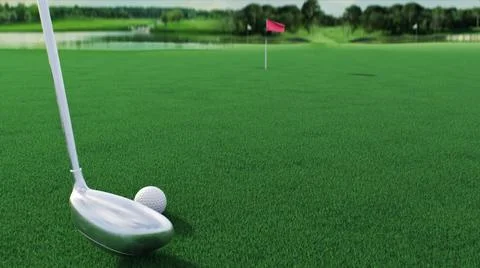 3d render hitting a golf ball with a club on the field side view Stockillustratie