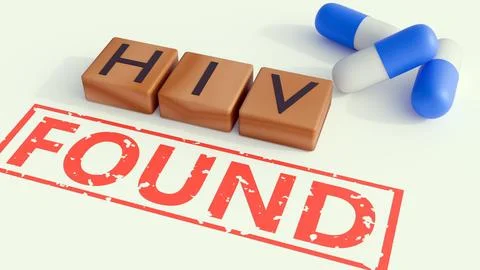 3D Render of HIV Blocks with FOUND Stamp and Medical Pill Capsules Stock Illustration