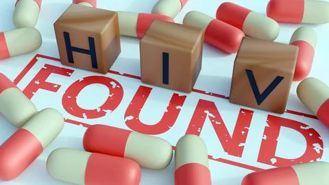 3D Render of HIV Blocks with FOUND Stamp and Medical Pill Capsules Stock Illustration
