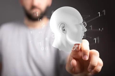 3D render of a holographic digital style human brain conveying the idea Stock Illustration
