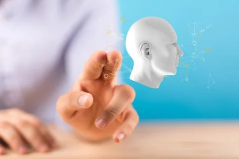 3D render of a holographic digital style human brain conveying the idea Stock Illustration