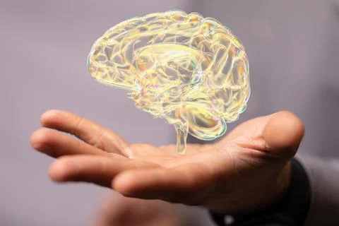3D render of a holographic digital style human brain conveying the idea Foto stock