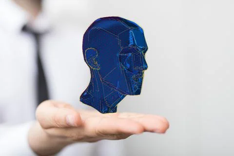 3D render of a holographic digital style human head conveying the idea Foto stock