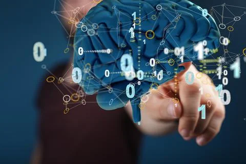 3D render of a holographic digital style human brain conveying the idea Foto stock