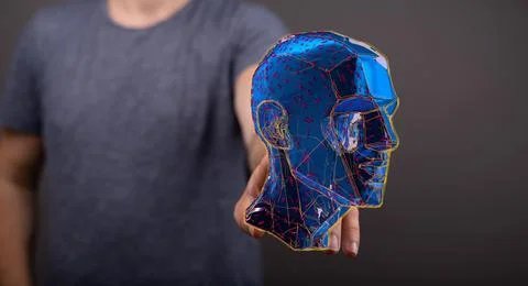 3D render of a holographic digital style human head conveying the idea Stock Photos