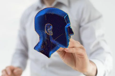 3D render of a holographic digital style human head conveying the idea Stock Photos