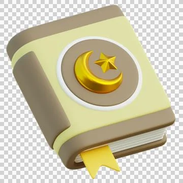 3D Render of a Holy Book with Crescent Moon and Star Symbol Stock Illustration