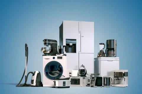 3d render of home appliances collection set Stock Illustration